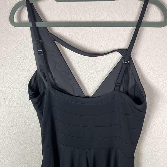 New Noam Hanoch Alegra Jersey Dress Black Fit Flare Asymmetric V Neck Sz 0 - Picture 7 of 10